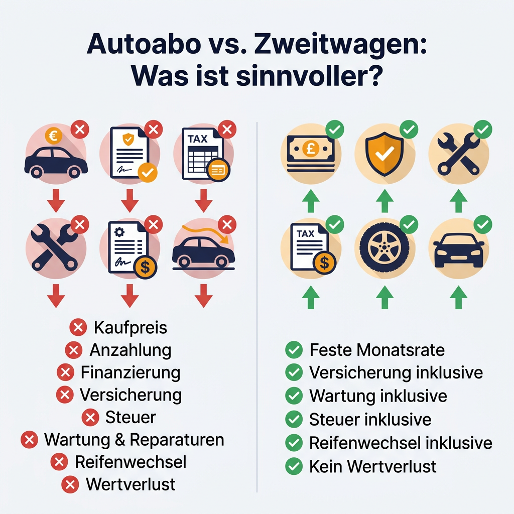 Autoabo vs. Zweitwagen: Kosten im Überblick Infografik Vergleich Autoabo und Zweitwagen Kosten