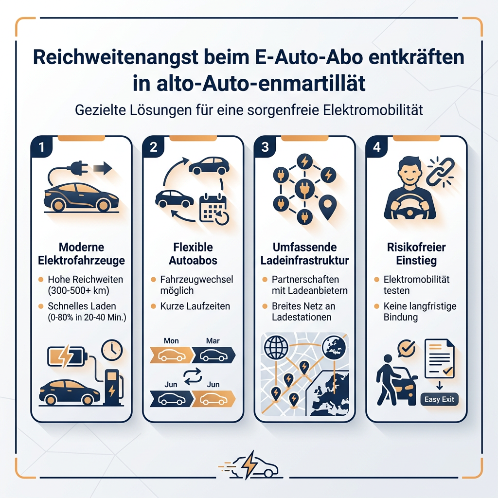 Infografik: Reichweitenangst beim E-Auto-Abo entkräften – Moderne Fahrzeuge, flexible Abos, Ladeinfrastruktur
