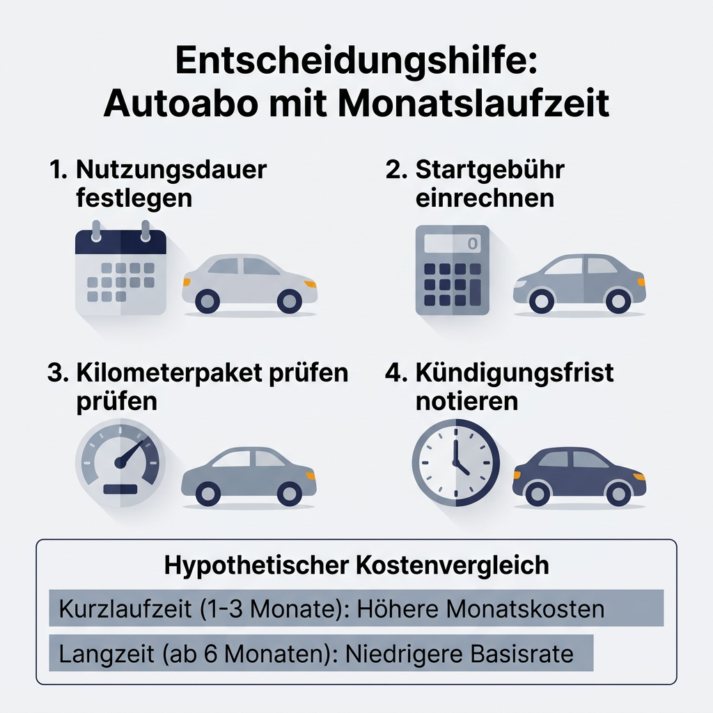 Infografik zum flexiblen Monatsabo mit Kriterien zu Mindestlaufzeit, Kosten und Kündigungsfristen