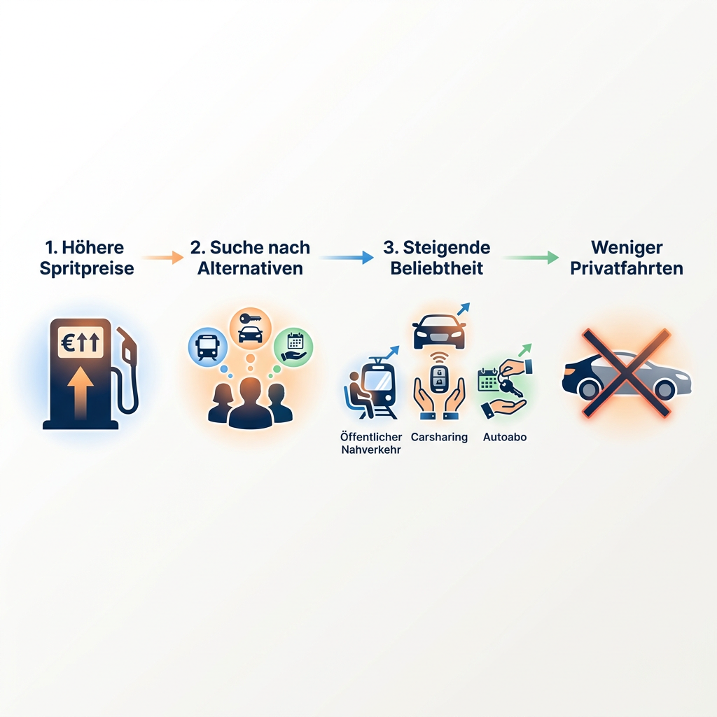 Infografik: Wie sich hohe Spritpreise auf Mobilitätsentscheidungen, Carsharing, Autoabo und den ÖPNV auswirken.