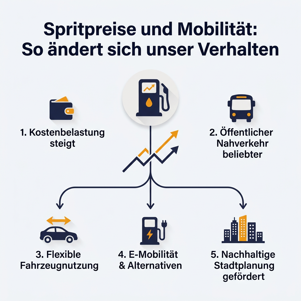 Infografik über den Einfluss von Spritpreisen auf Mobilitätsentscheidungen, inklusive Carsharing, Autoabo und Elektromobilität